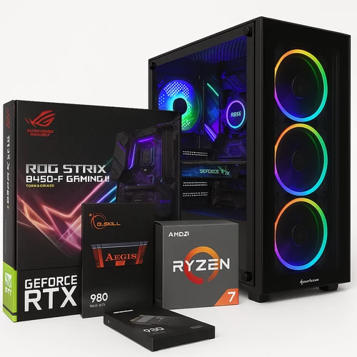 EZCOMP Ryzen Strix Gaming PC - STRIX B450-F GAMING II, AMD Ryzen 7 5800X, 16GB DDR4, 512GB M.2 SSD, 650W 80+ Gold Moduláris, Választható videókártyával 