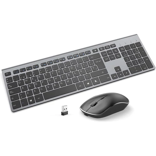 JOYACCESS Vezeték Nélküli Billentyűzet és Egér, 2,4 GHz-es, vékony, hordozható, teljes méretű újratölthető, csendes, ergonomikus PC-hez, laptophoz, okostévéhez