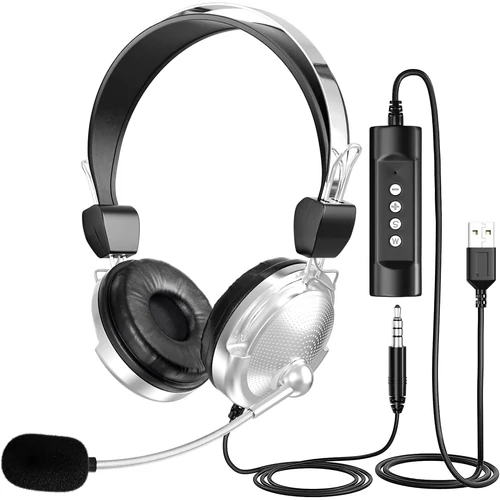 Newaner 3.5mm/USB Fejhallgató Mikrofonnal , 3m hosszú, zajszűrés hangerő- és némításvezérlőkkel üzleti fejhallgató laptophoz, PC-hez, Skype-hoz, webináriumhoz, telefonos ügyfélszolgálathoz