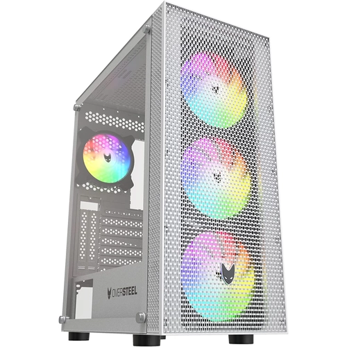 Oversteel Azurite RGB Edzett üveglapos / 4x 120 mm ARGB ventilátorral Fehér számítógépház 