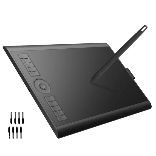 GAOMON M10K 2018 grafikus tábla, 250PPS, 5080LPI, 16:9, Stylus 8192 nyomásszinttel, 1 zoom gomb és 10 express gomb, 255x159 mm aktív felület, fekete