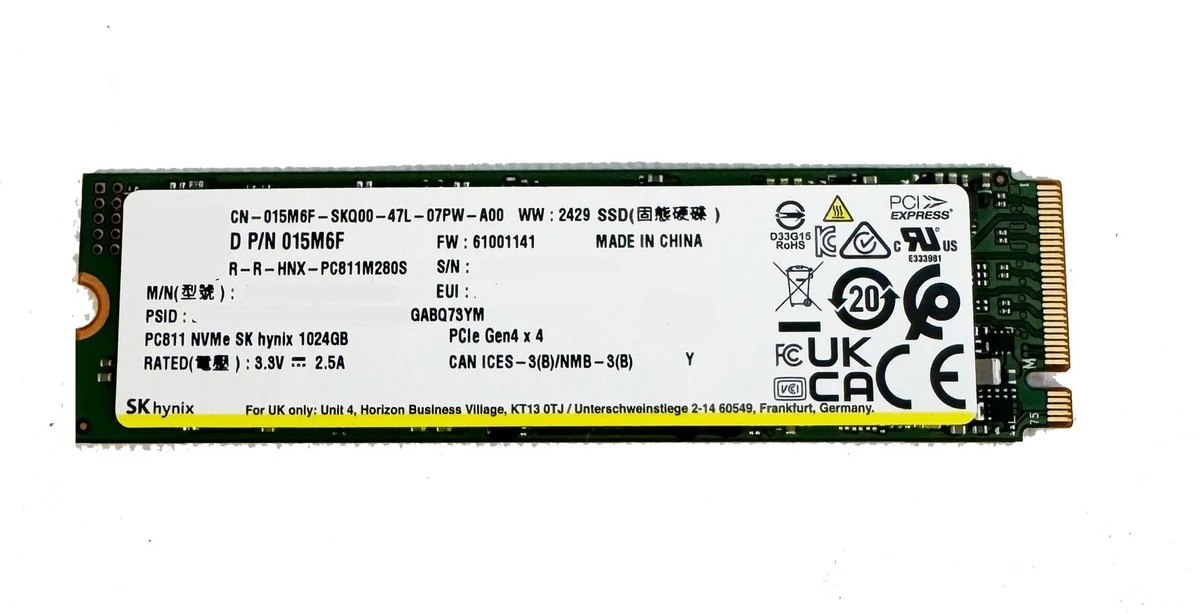 SK Hynix PC811 1TB NVMe M.2 PCIe Gen4x4 2280 SSD (7000-6500MB/s